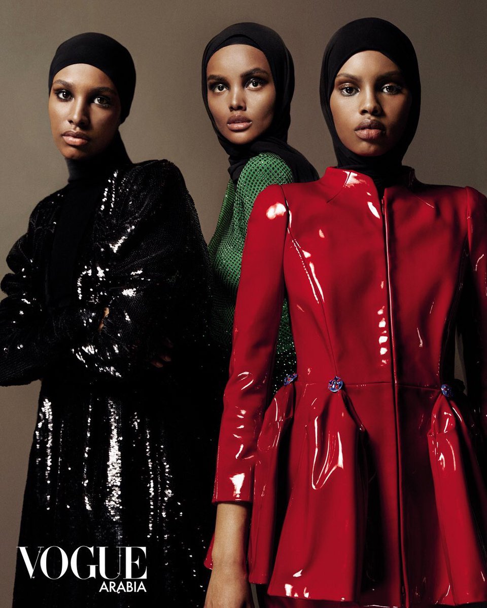 Halima Aden, Amina Adan and Ikram Abdi Omar cover Vogue Arabia’s April Issue, making it the first ever group hijabi cover for Vogue🌟🌟🌟