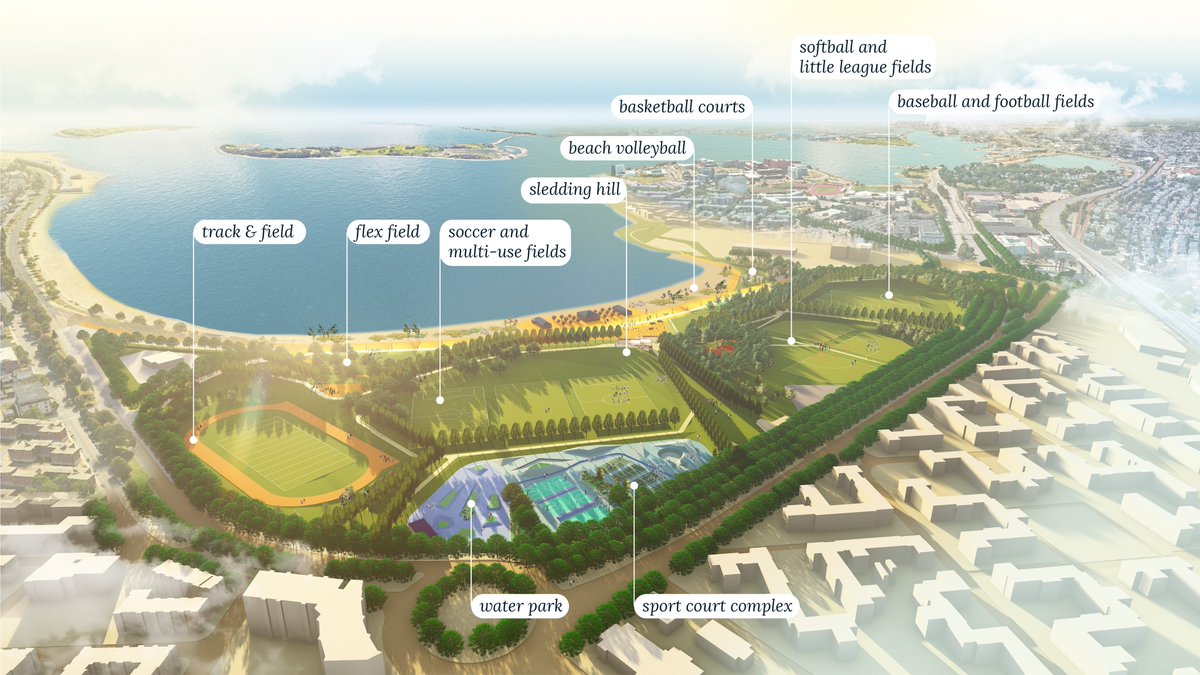 one_arch_urb's tweet photo. We're very proud to have worked on the vision plan for #MoakleyPark in South Boston with partners @stosslu & @nitscheng.
Our team's vision aims to turn Moakley into an resilient, equitable open space weaving public space enhancements into smart solutions for flood protection. https://t.co/ZB6vcw7qCN