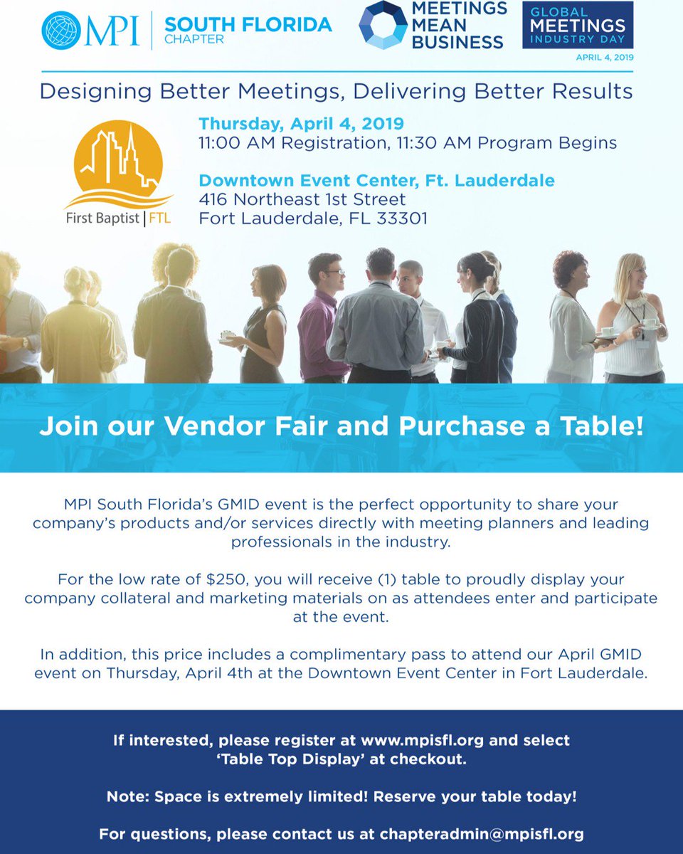 MPISFL's tweet photo. Come see check out our Vendors! April 4th at 13:30am!
#MPISFL #MPI #VendorFair #vendor #fair #meeting #event #planners #suppliers #eventprofs
Register below:
https://t.co/SLKgwDJtXM and select *Table Top Display* at checkout https://t.co/54j3sjJ80F