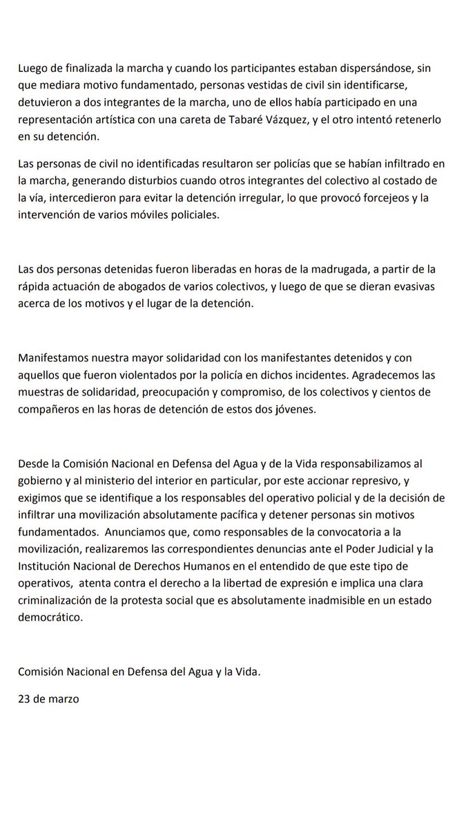 COMUNICADO

¡El agua la defendemos entre todxs ejerciendo nuestro DERECHO a tomar las calles para ser escuchados!

#VamosPorElAgua