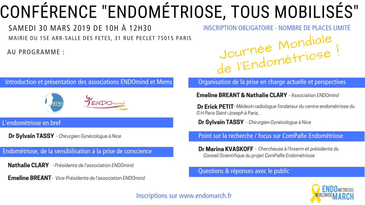 MKvaskoff's tweet photo. Je serai également ravie de parler d'#épidémiologie de l'endométriose à la soirée #endométriose à la Mairie de Clichy demain soir, ainsi que de la cohorte ComPaRe-Endométriose à la conférence organisée par @ENDOmindFrance le matin de l'#endomarch_FR @PatientsComPaRe! @Inserm https://t.co/HPsZlc7WGs