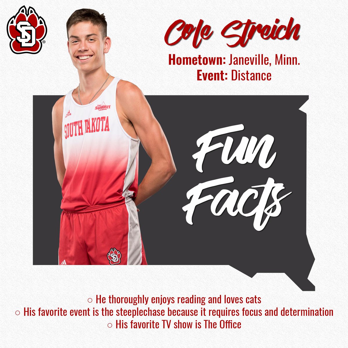 SDCoyotesXCTF's tweet photo. Our #YoteoftheWeek is sophomore @crsrunnerdude! Here's a few fun facts about this Coyote. 🐾🐺

#GoYotes #WeAreSouthDakota https://t.co/EnSGqVWnKE