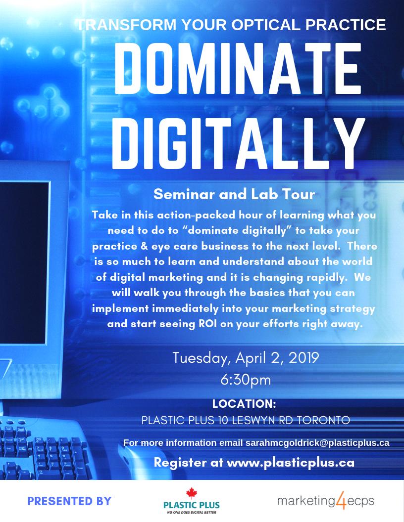 PLASTICPLUSLTD's tweet photo. Join us for Dominate Digitally Seminar and Lab Tour where you will learn how to expand your digital presence and grow your business. https://t.co/dhyIFDRuaO 
#lenses #independence #opticians #digitization #eyecare #digitalmarketing #strategy #roimanagement #marketing4ecps https://t.co/Mif5n9n2lG