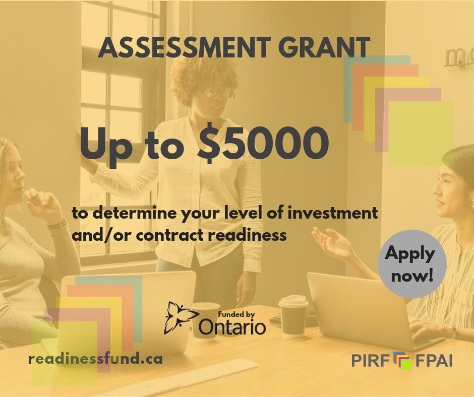 PIRF_FPAI's tweet photo. The Assessment Grant leads to the Capacity Building Grant. Get an assessment, discover what you need to be ready. Maybe your social enterprise will be eligible to apply for a larger Capacity Building Grant (up to 50k) to build that required capacity! https://t.co/neO2n9iyHZ