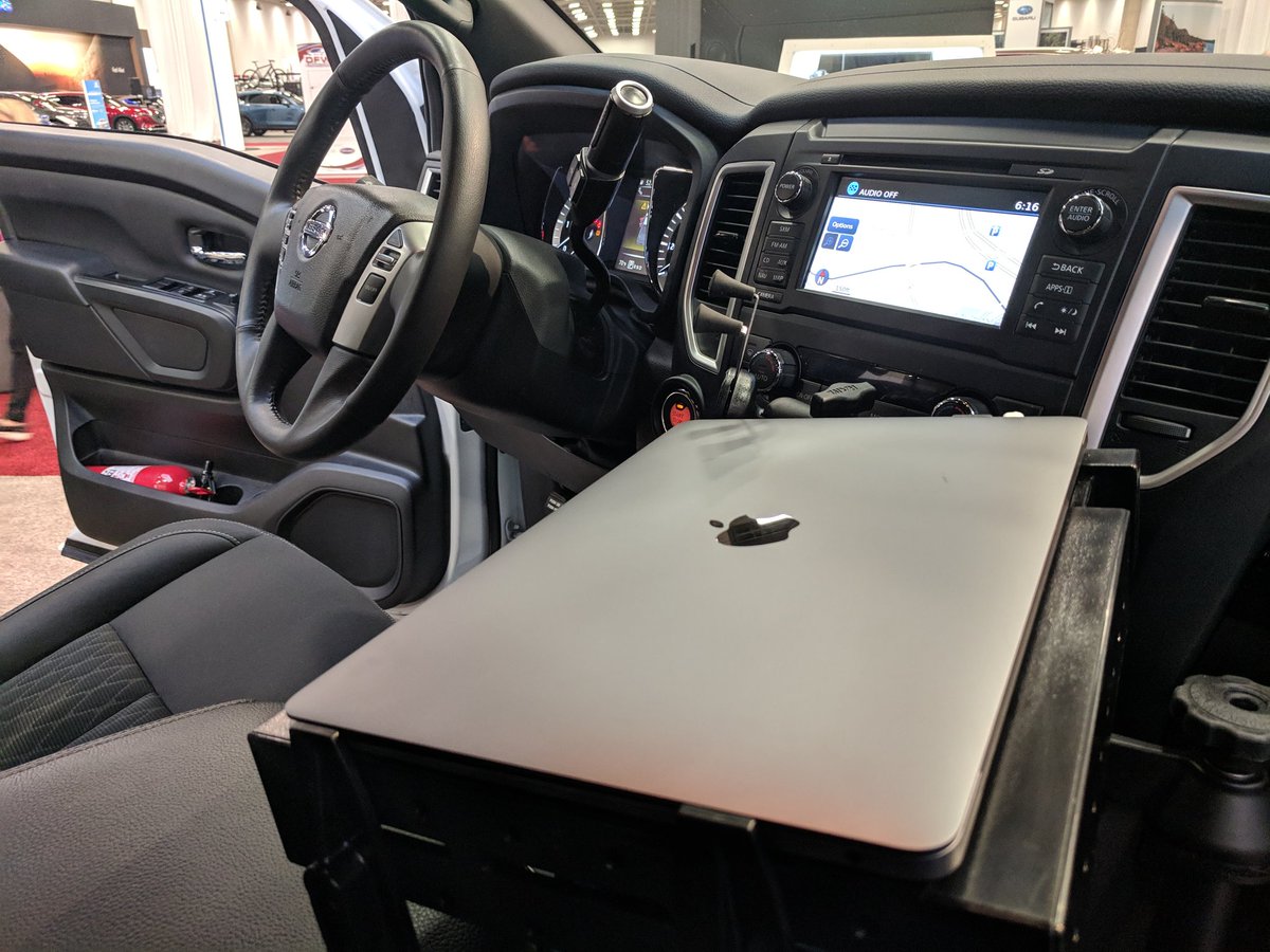 PM62's tweet photo. Nissan unvieled it's Ultimate Work TITAN at the #DallasAutoShow. They donated this version to the Dallas chapter of #HabitatForHumanity. It has room for tools, a laptop, a printer and has a super cool wrap that's a blueprint of a local HFH project. https://t.co/x2xljd7w2d