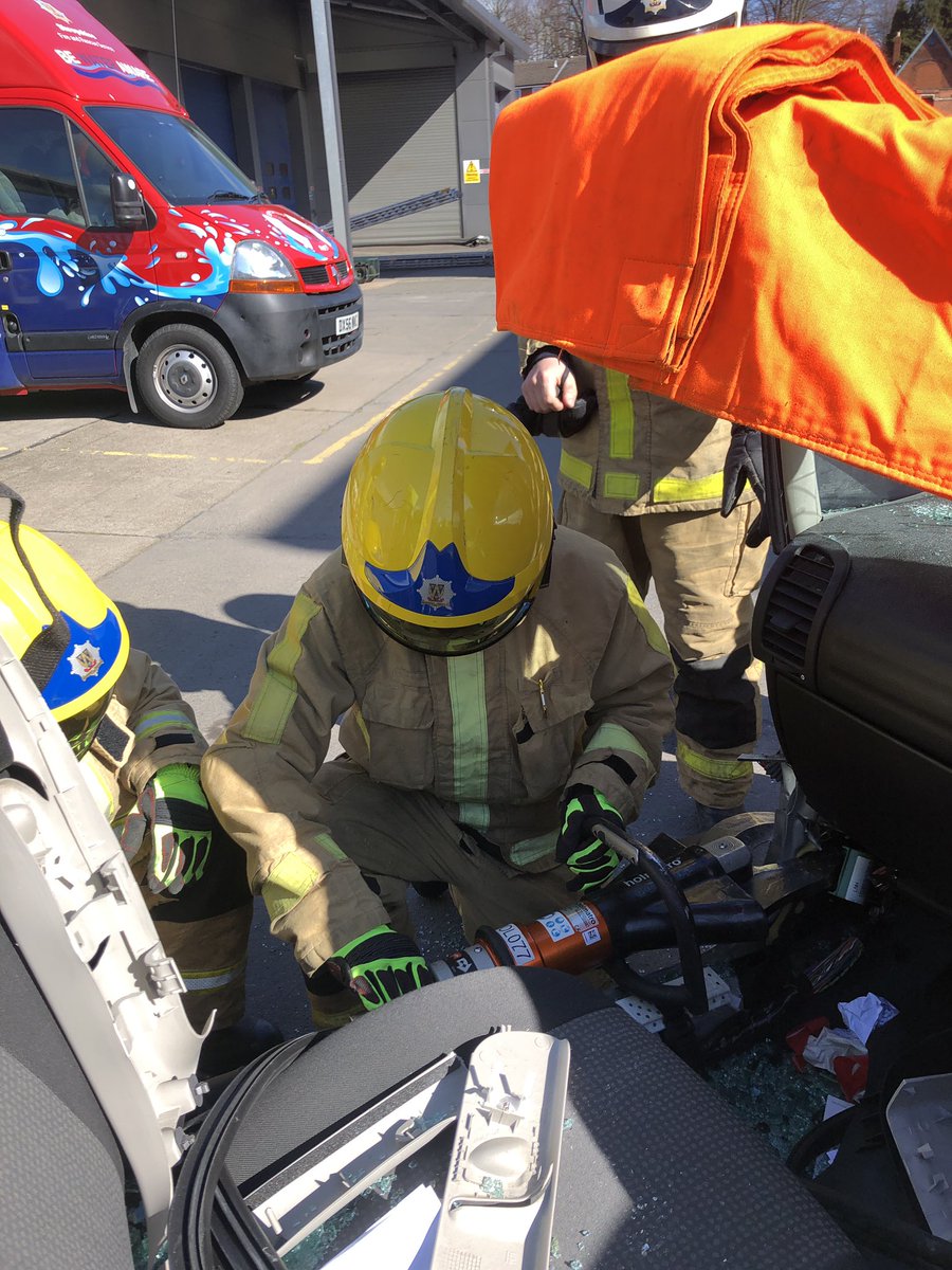 RdsShrewsbury's tweet photo. The crew maintaing their RTC skills over the weekend.#firefighters #shropshirefire #dashboardlift #dashboardroll https://t.co/OEF1v4SZdw