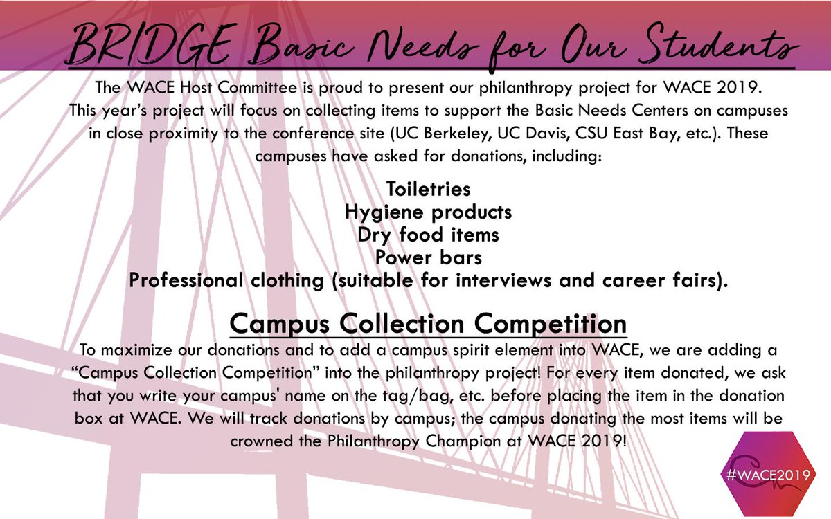 #WACE2019 is excited about our Philanthropy Project! Please help support our students Basic Needs!