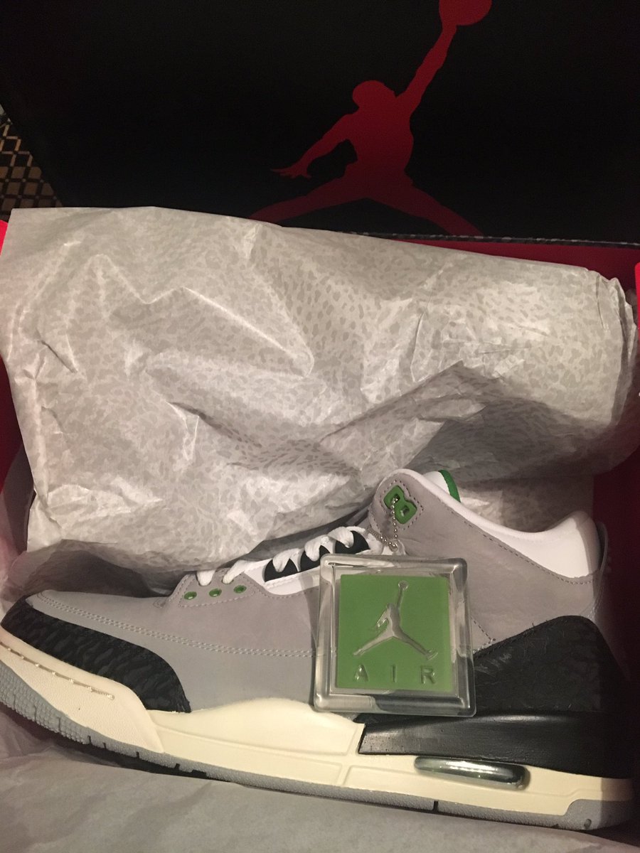 DonCheech's tweet photo. I am very happy with this purchase #jordan3 #chlorphyll #notboreaphyll https://t.co/LihDU4K3z1