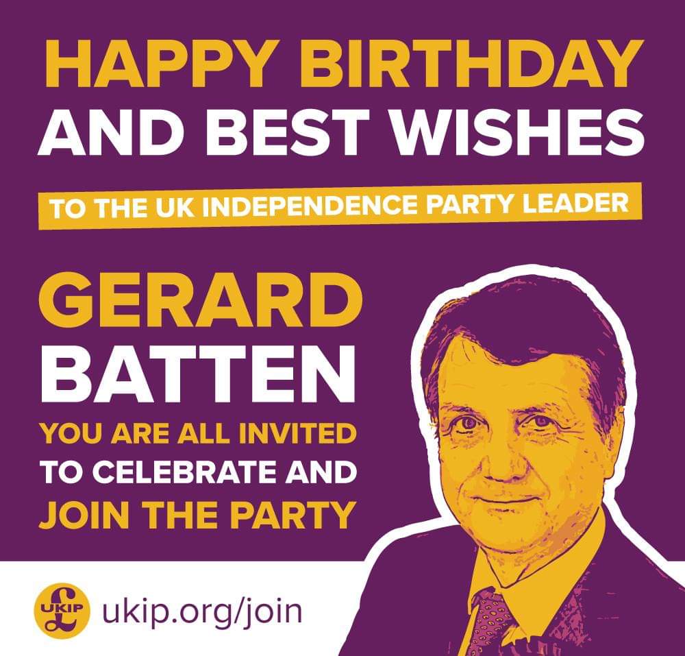 Happy Birthday UKIP Leader @GerardBattenMEP 🎂🎊🍻🎉🎈