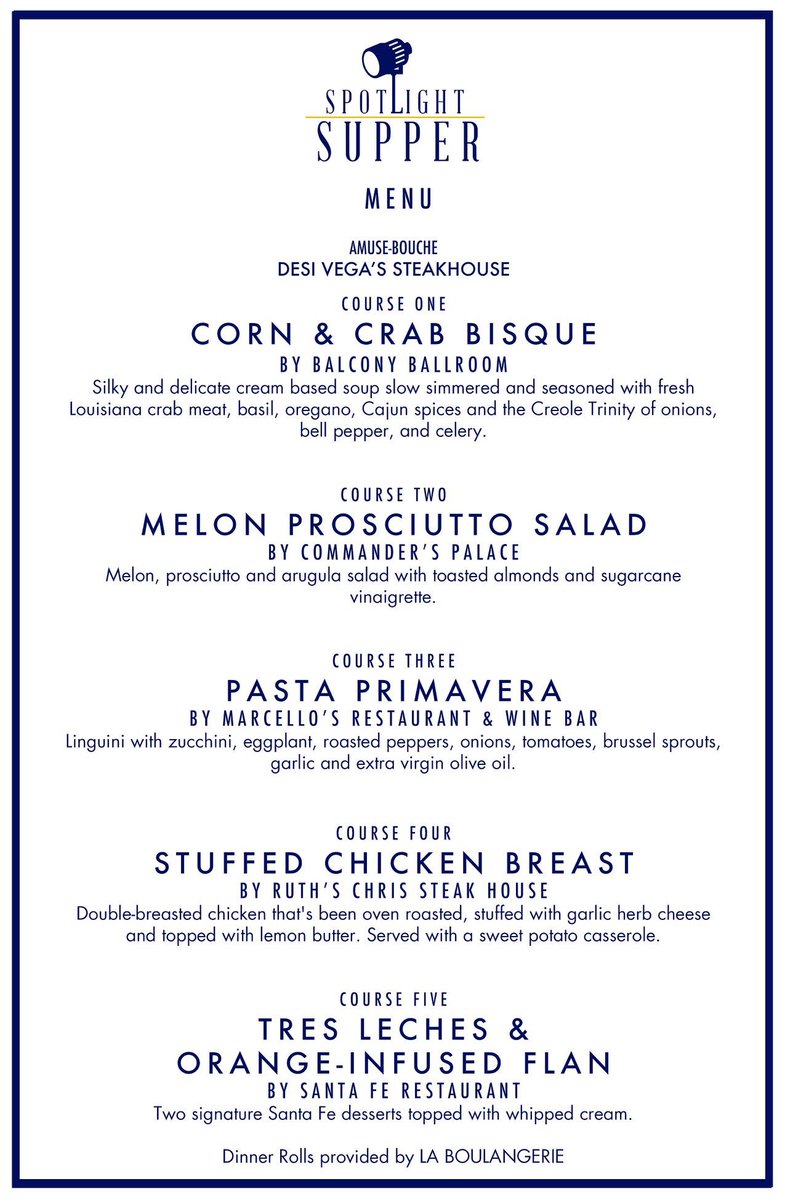 theNOLAproject's tweet photo. The #SpotlightSupper menu is set, and it may be our BEST yet! 

Just a few seats remain – book now and make sure you don't miss the meal!! 🎟: https://t.co/bOjQFemA6y

#NOLA #theatre #NOLAtheatre #fundraiser #PartyWithTheProject #NOLAProject #FelicityChurch #TNP #NewOrleans https://t.co/CCzPD1ttte