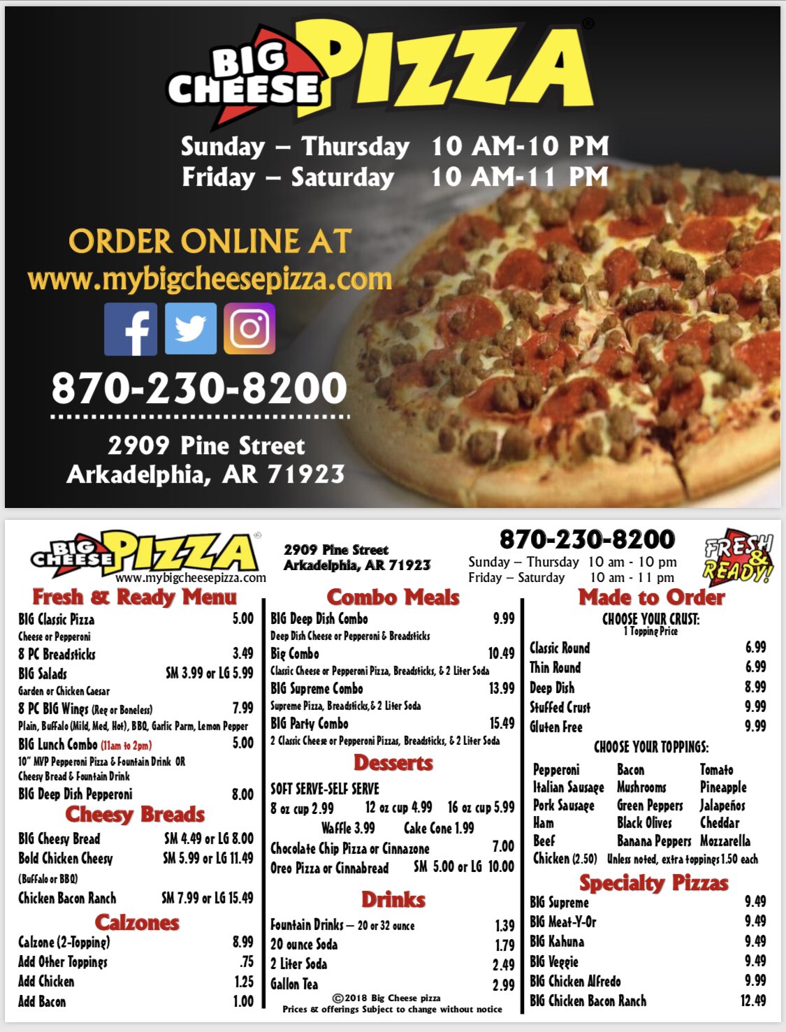 Big cheese menu deals