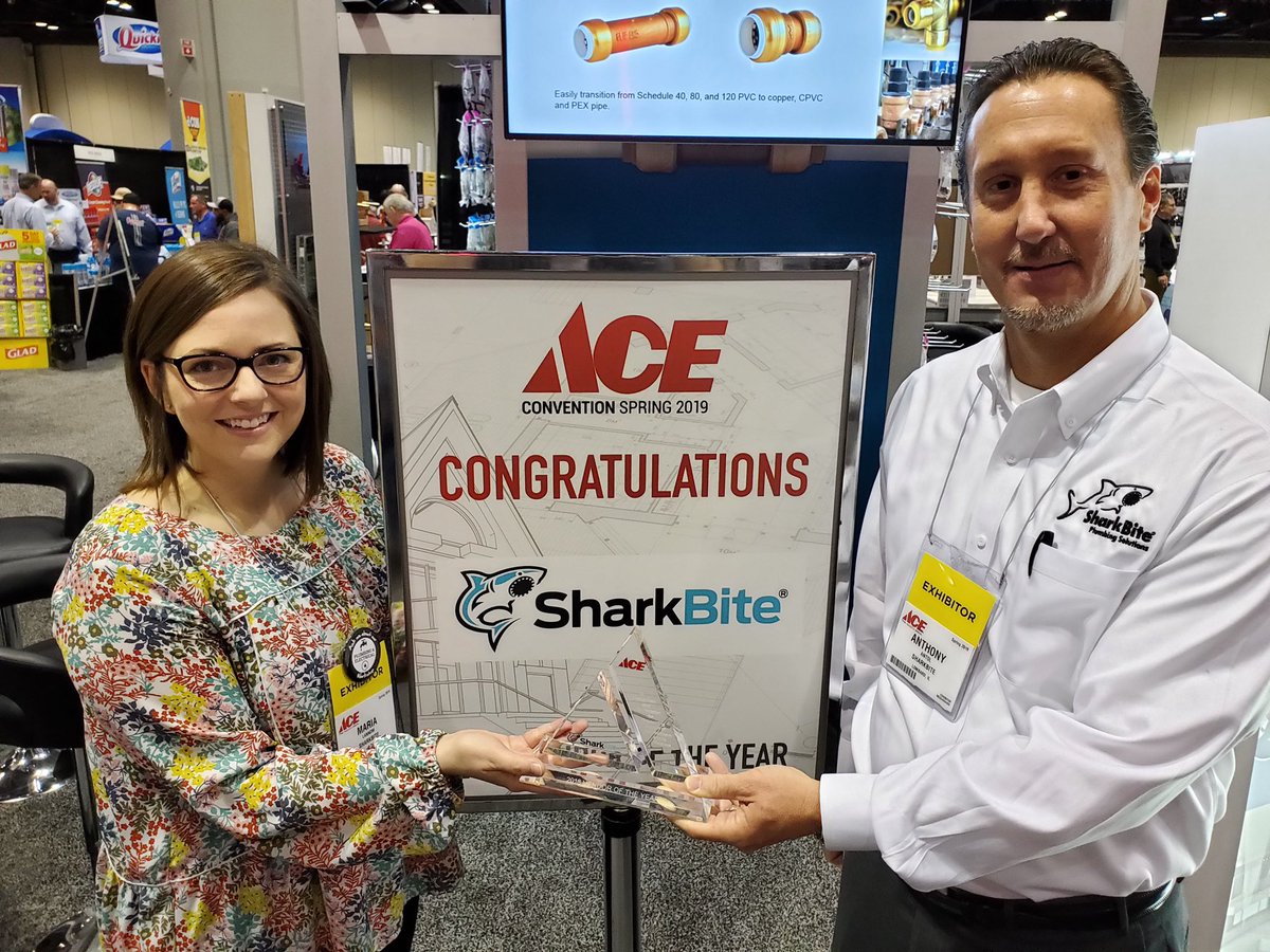 SharkBiteNA's tweet photo. We are honored to be selected for the @AceHardware Vendor of the Year award! 🏆🦈 Thanks for the support &amp; recognition! #SharkBite #Plumbing https://t.co/8miM1GR4h0