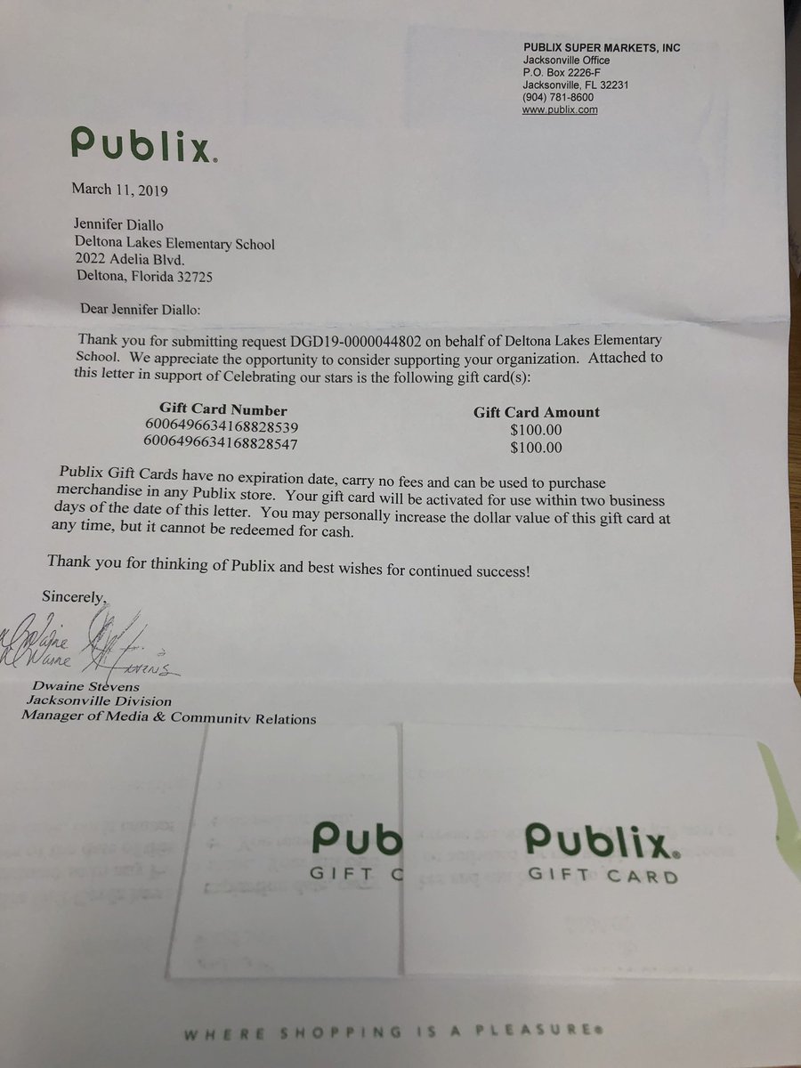 jenndiallo2016's tweet photo. Thank you to @Publix for assisting our school! On behalf of @DeltonaLksElem we appreciate you! https://t.co/cnfzceZtoa