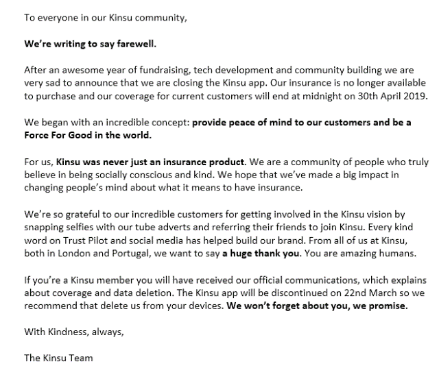 wearekinsu's tweet photo. After an awesome year we are very sad to announce that we are closing the Kinsu app. From everyone in our team we want to say an enormous thank you to everyone who supported us - we are incredibly grateful. 
We hope to make a comeback in the future so look out for us! 🦊 https://t.co/eQyckd6DGo