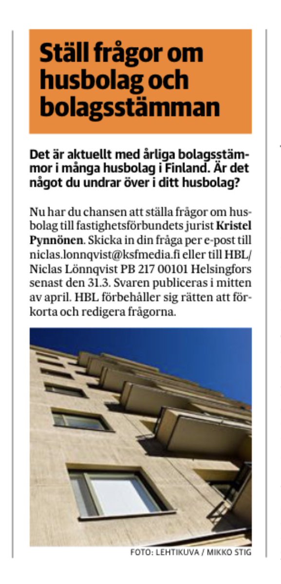 Taipuuko ruotsinkieli? Luetko #HBL ? Nyt sinulla on oiva mahdollisuus esittää taloyhtiöön liittyviä kysymyksiä minulle #taloyhtiö #asuminen #Kiinteistöliitto