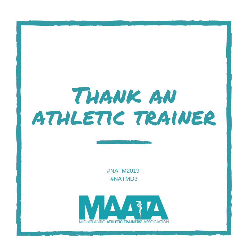 D3_MAATA's tweet photo. Before #NATM2019 comes to a close "Thank An Athletic Trainer" that has mentored you into the #AthleticTrainer you are today. #ThankAnAT Don't forget to tag us in your posts for a chance to win a small MAATA button. #NATMD3 https://t.co/cNKI8I3x3M