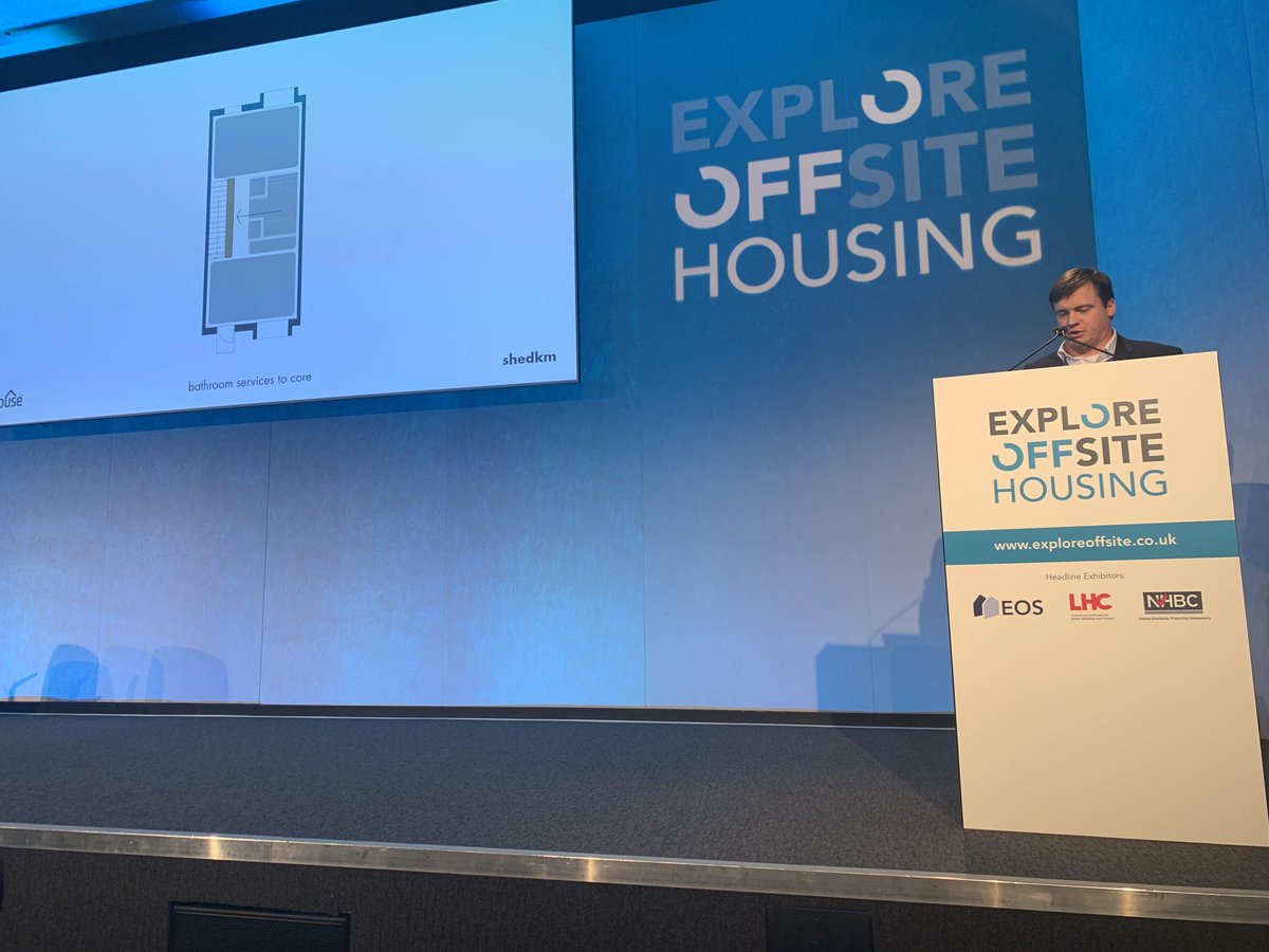 The fantastic #urbansplash #house initiative is being presented by Darren Jones shedkm at #exploreoffsite - this is the future of low-rise Housing - buy space not rooms! #offsite #volumetric #housing #innovation @shedkm