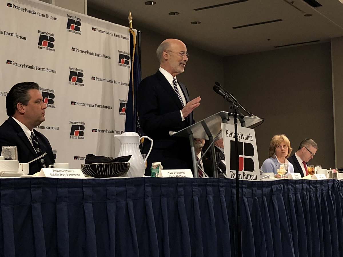 PAFarmBureau's tweet photo. Happening now: Governor Wolf is speaking to members of the Pennsylvania Farm Bureau at the annual State Legislative Conference luncheon. Discussing his PA Farm Bill proposal.
#PFB19 https://t.co/2SLajlVDmA