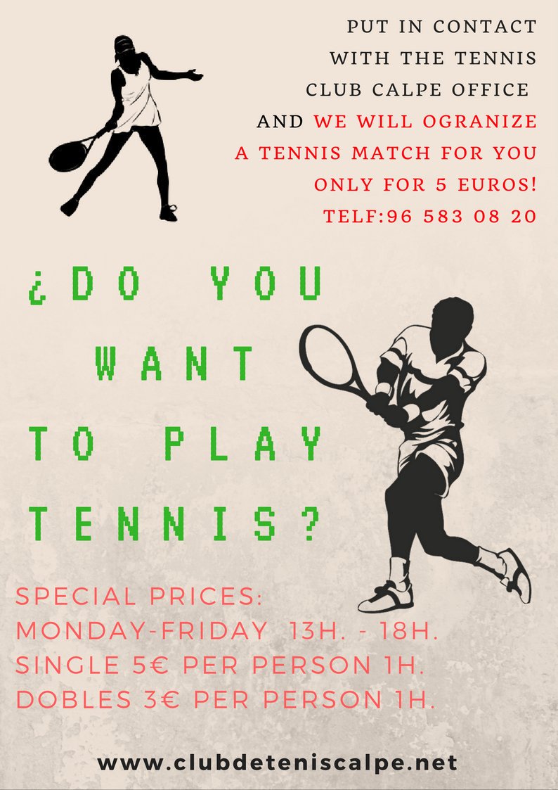 ClubTenisCalpe's tweet photo. Ven al club de tenis calpe,si no eres socio,tenemos precio especial de lunes a viernes de 13:00 a 18:00,ven a jugar y disfruta. https://t.co/cAZqPHVabH