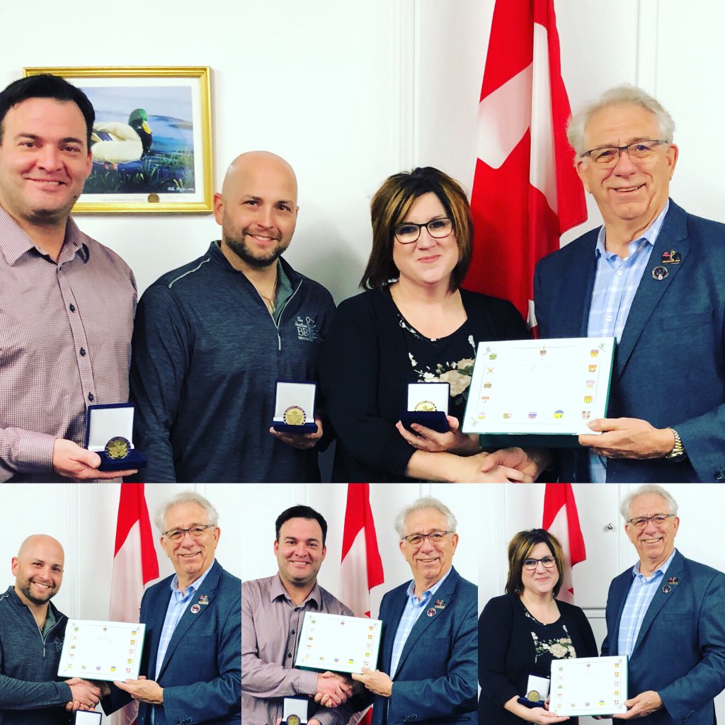 LarryMaguireMP's tweet photo. To recognize the tremendous efforts of the Co-Chairs of the 2019 Brier, I presented Nate Andrews, Ryan Shields &amp; Jackie Nichols the Community Service Medallion. 

And a special thank you to the army of volunteers for making the Brier such a great success.  -LM https://t.co/y5B3kwaCvQ