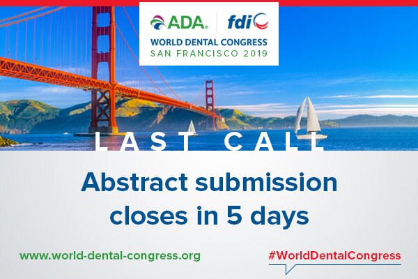 FDI_WDC's tweet image. Last call! Abstract submission closes in 5 days - don't miss the opportunity to showcase your work at the #WorldDentalCongress.
world-dental-congress.org/continuin…/abstract-submission
