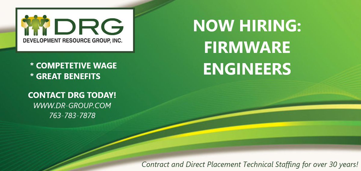 DRG_MN's tweet image. #NowHiring in #Minneapolis 

Firmware Engineer who demonstrates an extensive knowledge &amp;amp; understanding of #firmwareengineering principles, concepts, practices &amp;amp; theories.  

#ApplyToday ow.ly/GkbG30o5Wsc   

#Hiring #EngineeringJobs #JobSeekersWednesday #Jobs