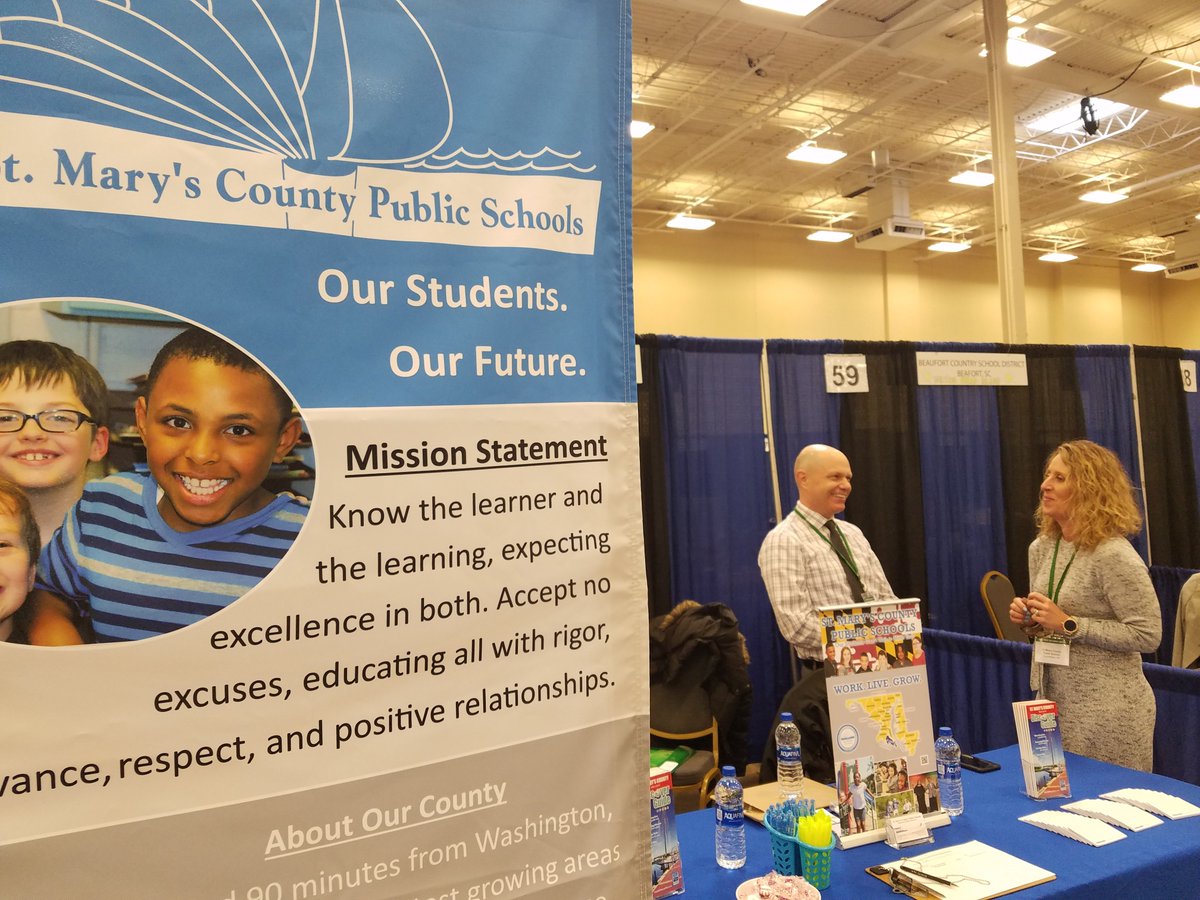 smcpshr's tweet image. Ms. Eichel, Mr. Rose, &amp;amp; Ms. Sparks are ready to meet the great candidates @PERCjobfair today.  Stop by to say hello, pick up one of our amazing pens, and learn about joining our team @SMCPS_MD #welcomehome
