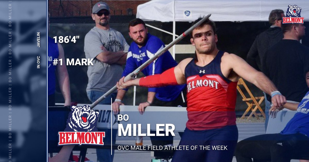 BelmontXCTF's tweet image. What a debut! Freshman Bo Miller has been named OVC Male Field Athlete of the Week. 
#itsbruintime