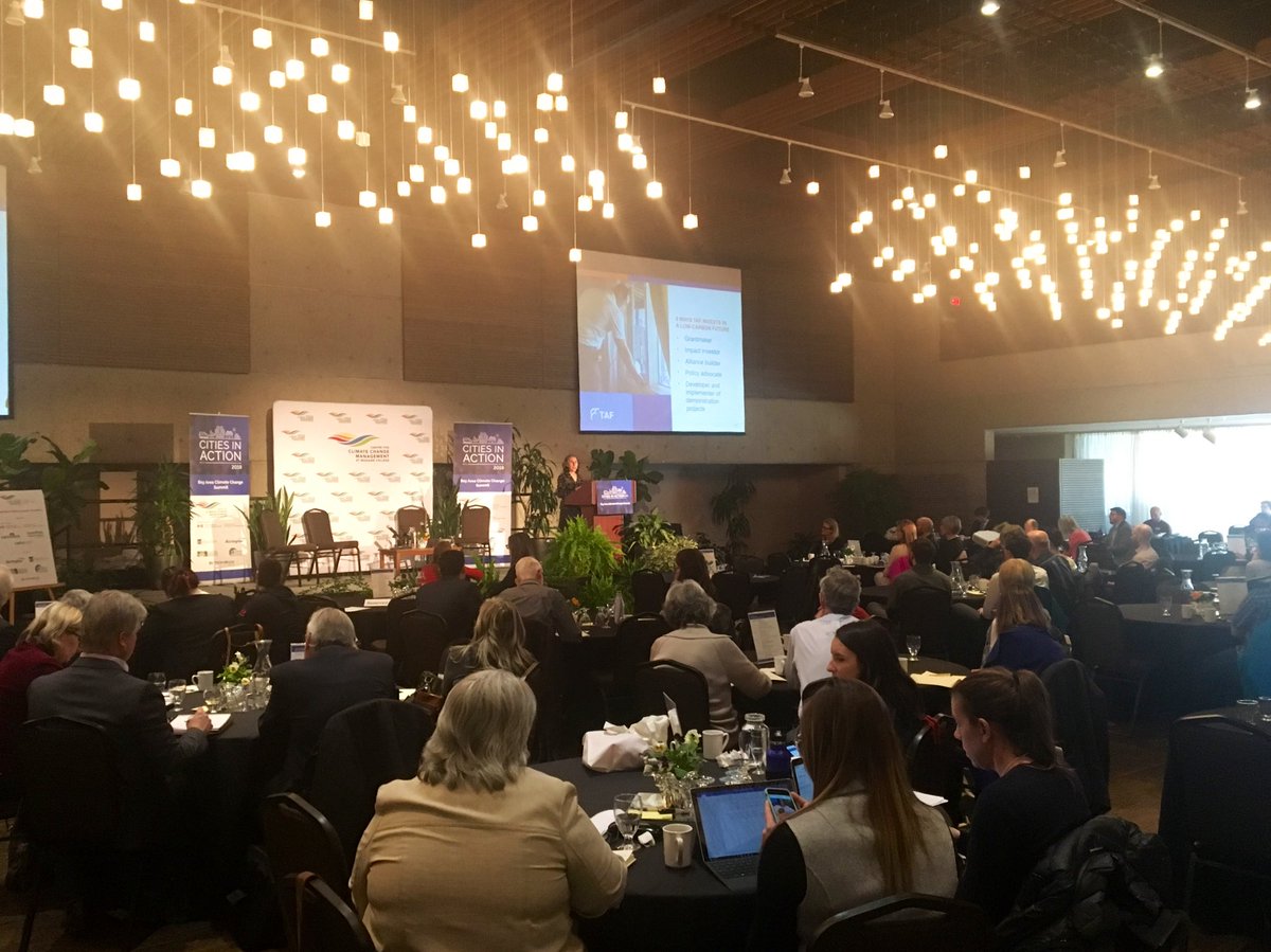 AtmosphericFund's tweet photo. Afternoon keynote: TAF CEO @JuliaLanger talks about the key opportunities and the financial tools to scale up climate actions at #CitiesinAction2019. 

Let’s work together to invest in a liveable, low-carbon future here in the Bay Area (Hamilton &amp; Burlington). https://t.co/TRmaJ7Yk0I