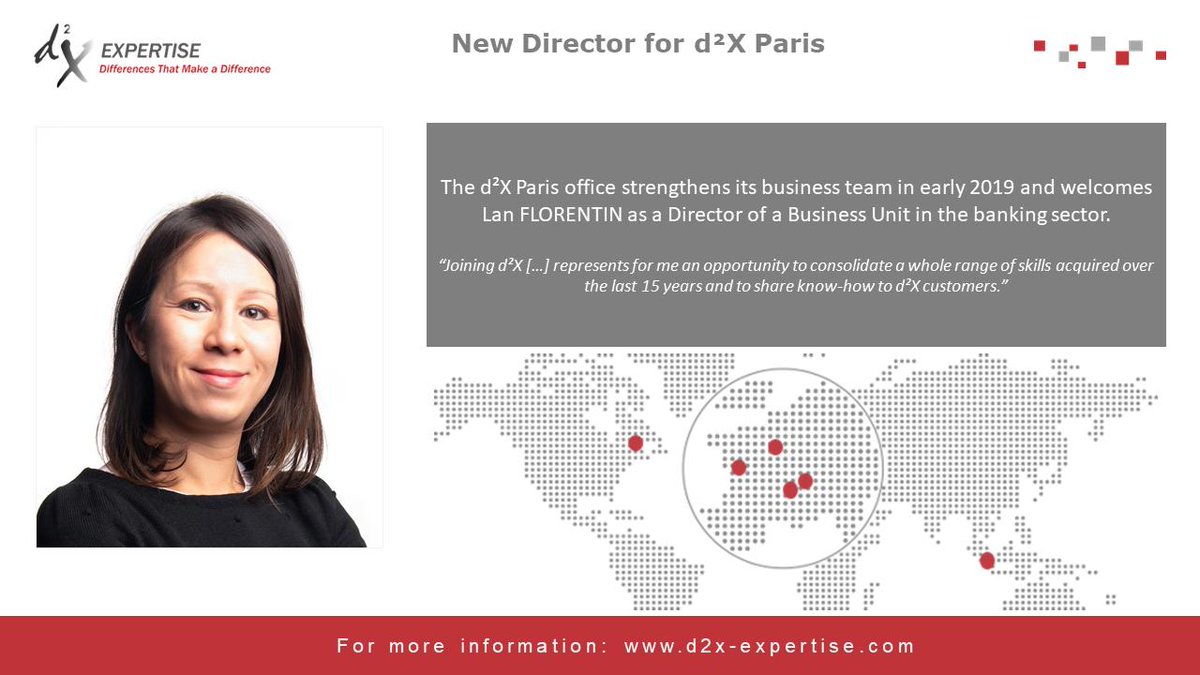 d2xExpertise's tweet photo. Welcome to Lan FLORENTIN as our new Business Unit Manager/Director in the Banking Sector in Paris.

https://t.co/3gwuRkGvZs https://t.co/lvd6ony8gl