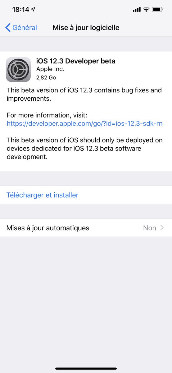 FabienWannerOFF's tweet photo. iOS 12.3 Beta 1 Is Now Available Only For Developers #apple #ios #ios123 #ios123beta #ios123beta1 #iphone #ipad #devcenter © https://t.co/4mFGyW77TR