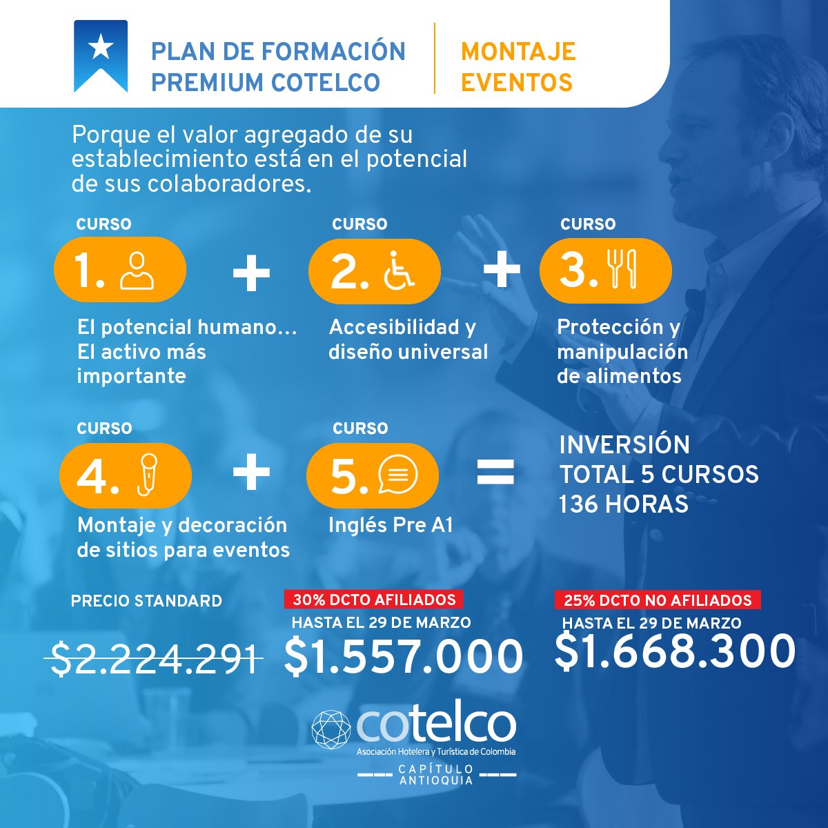 CotelcoAnt's tweet photo. Sé el primero en obtener la certificación Premium Cotelco!! #LogisticaDeEventos y #ManejoDeAyB son los enfoques elegidos para esta nueva etapa de nuestros programas de #Formación. 30%Dto. en valor de inversión antes del 29/marzo. Info: formacion@cotelcoac.org #CreciendoJuntos https://t.co/NHxLsUfrzr