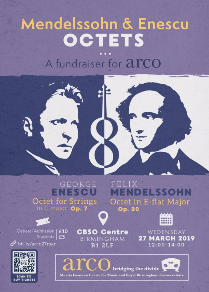 ArcoBirmCons's tweet photo. Many congratulations to the @BirmCons musicians for performing a wonderful concert @TheCBSO Centre, of the octet’s by Mendelssohn and Enescu. We cannot be more thankful for their support and belief in our project 🎻😊 https://t.co/4tjjMbpthK