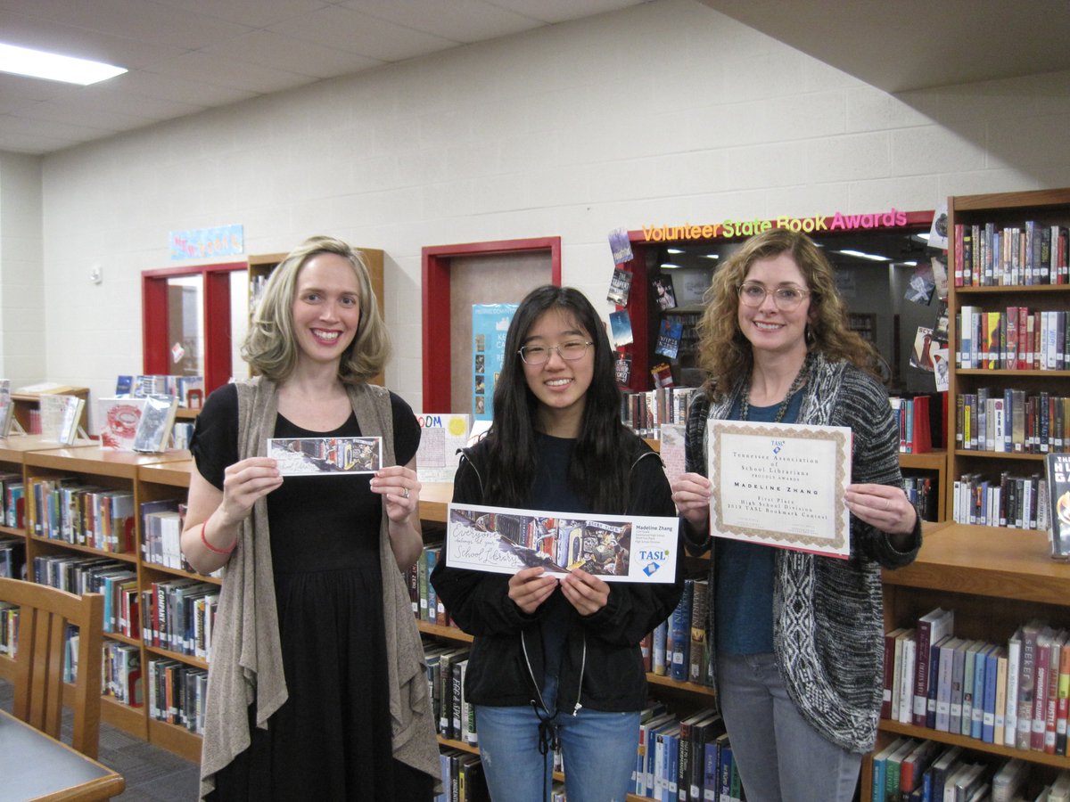wcsFHSLibrarian's tweet photo. Congratulations to Madeline Zhang for winning 1st place in the state wide 2019 @tasltn bookmark contest for #slm19! Over 270 entries were submitted. We are so proud that Madeline's work will be shared with students and educators across TN! #taslchat #WCSLibs https://t.co/pViA8wzszB