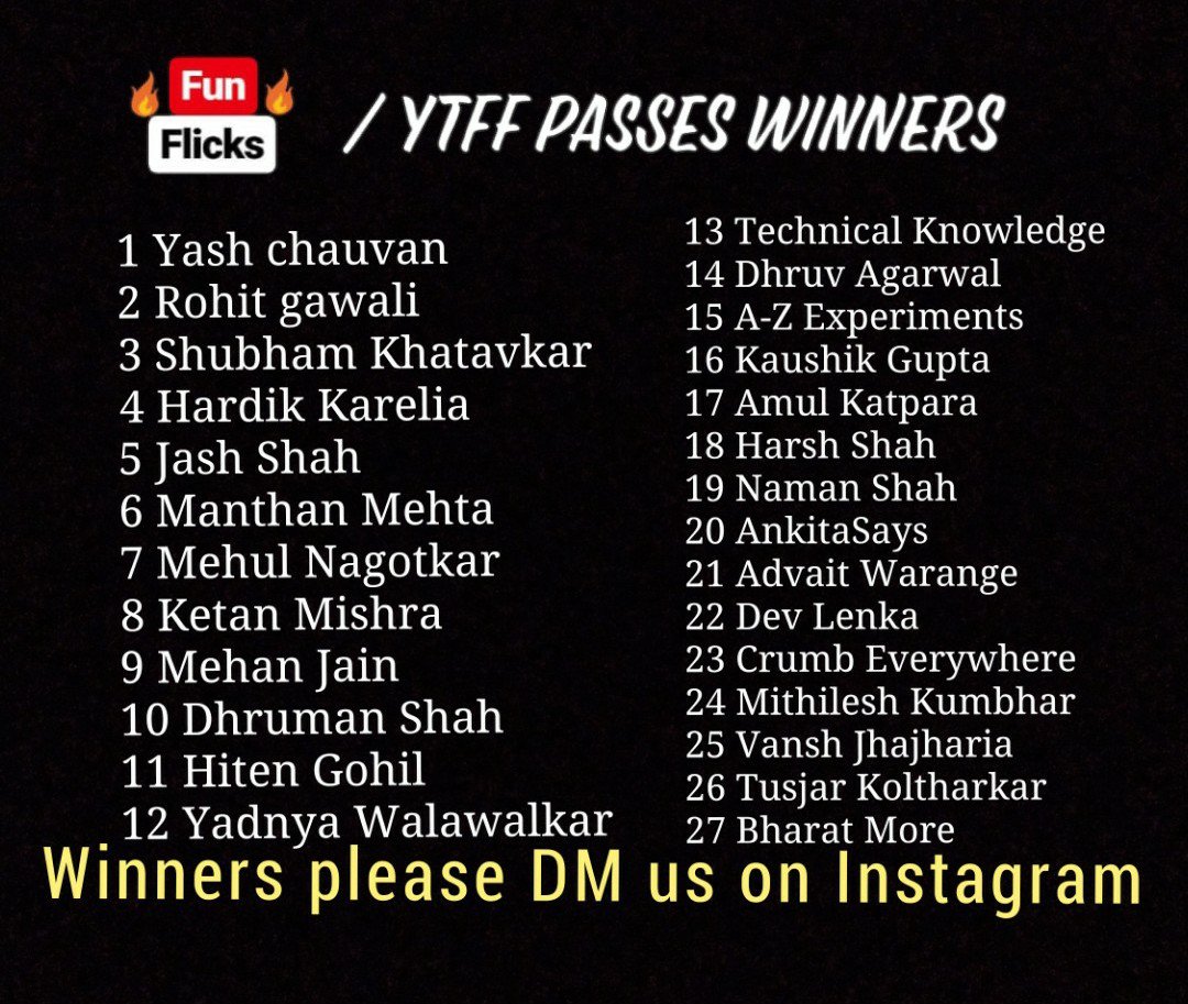 fun__flicks's tweet photo. And.......
We have announce the winners for our #YTFF giveaway contest ❤️
Congratulations to all the winners 💥😉 https://t.co/fZkRs2DRt1