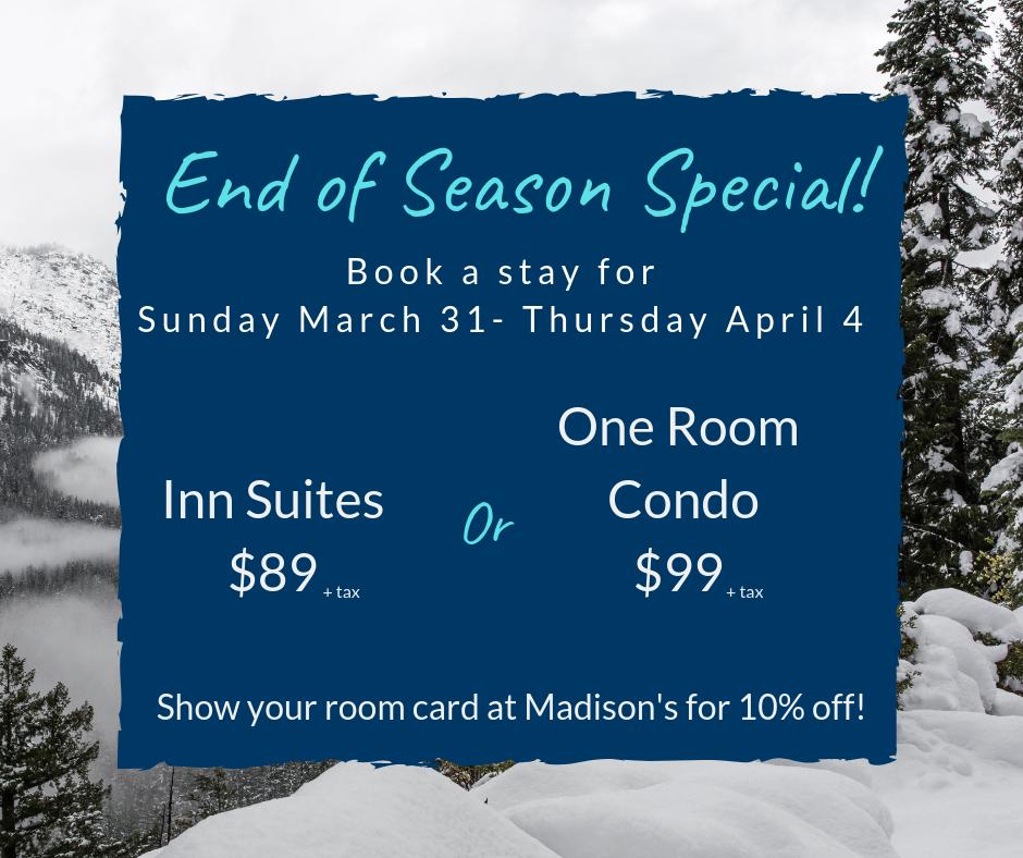 What a great deal! Inn rooms just $89 plus tax, One bedroom condos just $99 plus tax, and you get a 10% discount at Madison's when you show your room card!
bookings.rmscloud.com/obookings3/Sea…