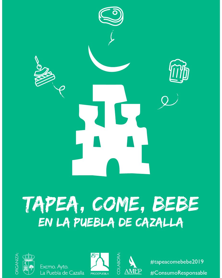 🥘TAPEA, COME, BEBE EN LA PUEBLA DE CAZALLA🥩

Llega otra edición de la campaña de apoyo a la hostelería y restauración de La Puebla de Cazalla.

Recuerda: "Tapea, come y bebe" en La Puebla de Cazalla.

#tapeacomebebe2019