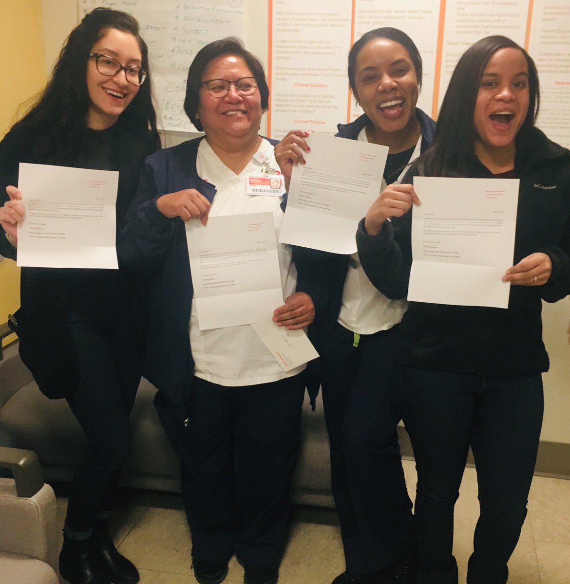 Hudson5Stars's tweet photo. The faces of 4 (out of 7) of our latest clinical ladder recipients. #ReeksOfMagnetEvidence #TeamColumbiaRocks #ClinicalLadder #ClinicalExcellence 
3 renewals+4 first timers, 3 day shift+4 night shift, 6 CN3+1 CN2. https://t.co/Gs0dSxaIlf