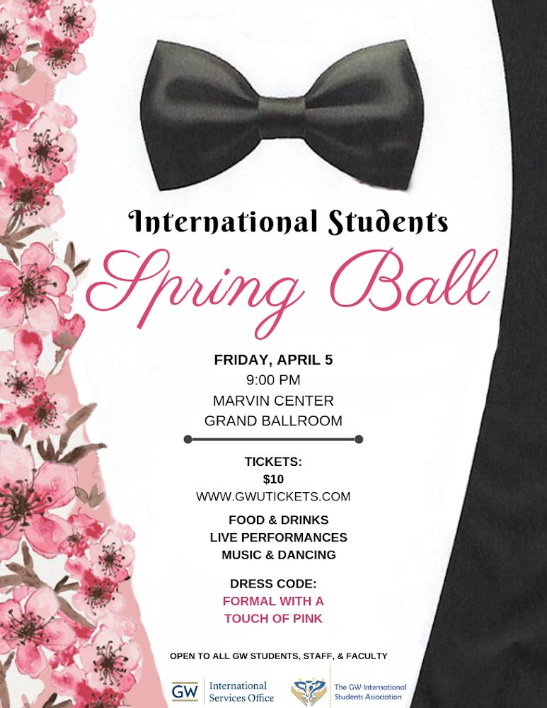 GW_ISCA's tweet photo. Come join us for International Spring Ball happening Fri, 04/05 at @GWtweets Marvin Center from 9 PM onwards! Book your tickets on https://t.co/QnPfMIgxJh ! https://t.co/665pmV5gup