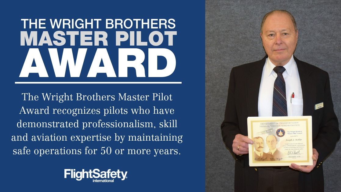 FlightSafetyInt's tweet photo. Congratulations to our very own, Joe Kollar, Falcon Instructor at #FSITeterboro, who recently received the Wright Brothers Master Pilot Award. This is the most prestigious award the #FAA issues to pilots certified under Title 14 of the Code of Federal Regulations.
 #MasterPilot https://t.co/oA7UJOGMDU