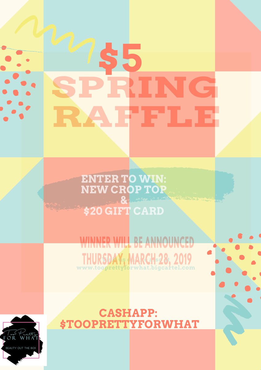 Tomorrow!! SPRING RAFFLE! Win one of my new crop tops that’s just been added to the ‘TPFW’ Collection and a $20 Gift Card.  It’s $5 to enter the raffle and the winner will be announced Thursday, the 28th.  Cashapp: $tooprettyforwhat to enter!  GOOD LUCK! 💕💕