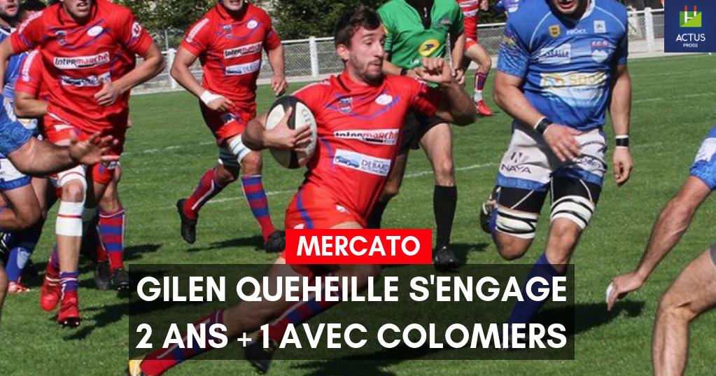 #ProD2 #Federale1 - <a href="/ColomiersRugby/">Colomiers Rugby</a> fait signer le demi de mêlée de l'ASV Lavaur, Gilen Queheille (26 ans, 1,81 m, 92 kg), pour deux saisons + une en option.
