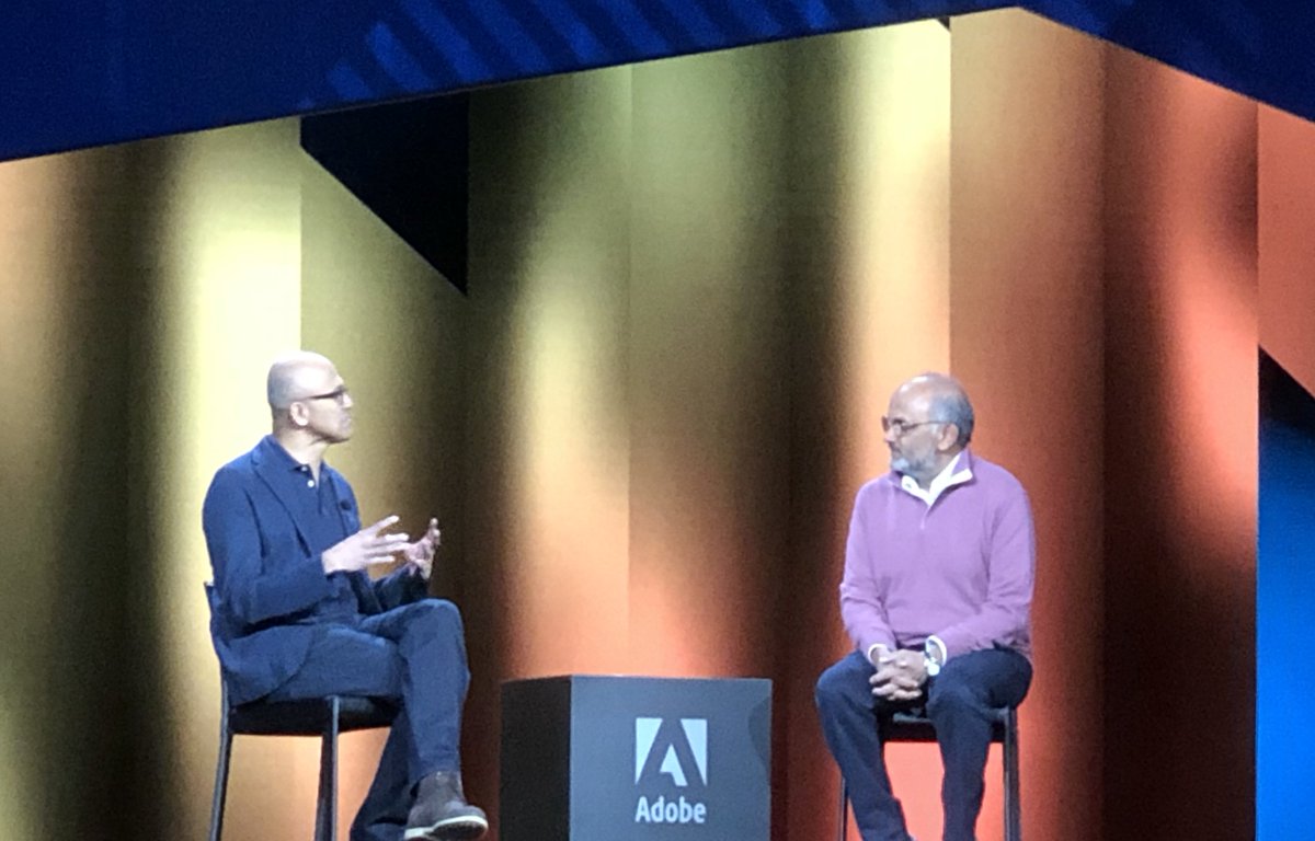 Wise and compelling. Thx for dropping serious insight &amp; knowledge, <a href="/satyanadella/">Satya Nadella</a>! #AdobeSummit