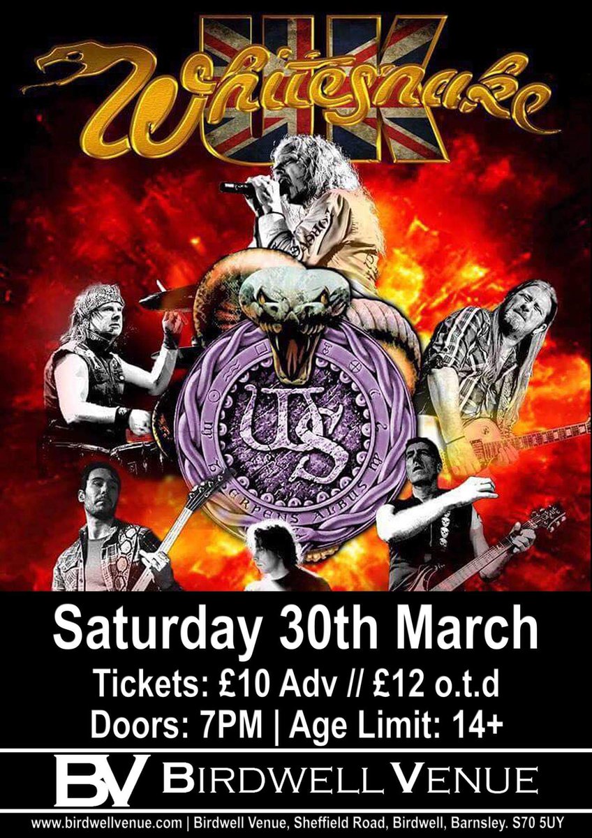 THIS WEEKEND!

Whitesnake UK (the tribute) are back! 

Saturday 30th March

Tickets: £10Adv, £12 OTD. Tickets are available from the venue direct or via SeeTickets:  seetickets.com/event/whitesna…

#barnsley #birdwell #birdwellvenue #whitesnake #tributeband