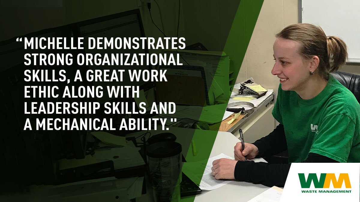 jimfishwm's tweet photo. Since joining @WasteManagement four years ago, Michelle has become an invaluable asset to the Batavia, Illinois team. As a fleet technician, she has a great wealth of mechanical ability and strong leadership skills. Thanks for all that you do, Michelle! #WomensHistoryMonth https://t.co/5YzOY6TvCU