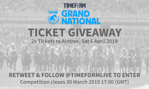 TimeformRacing's tweet photo. 🏇 TICKET GIVEAWAY 🏇

Timeform are giving away TWO TICKETS for the 2019 #GrandNational at Aintree on Saturday 6th April!

To enter, simply retweet this tweet and follow @TimeformLive!

Competition closes on 30/03/2019 at 17:00 (GMT)

Full T&amp;C's > https://t.co/Sam1V9egSQ https://t.co/osp0Kn1F0b
