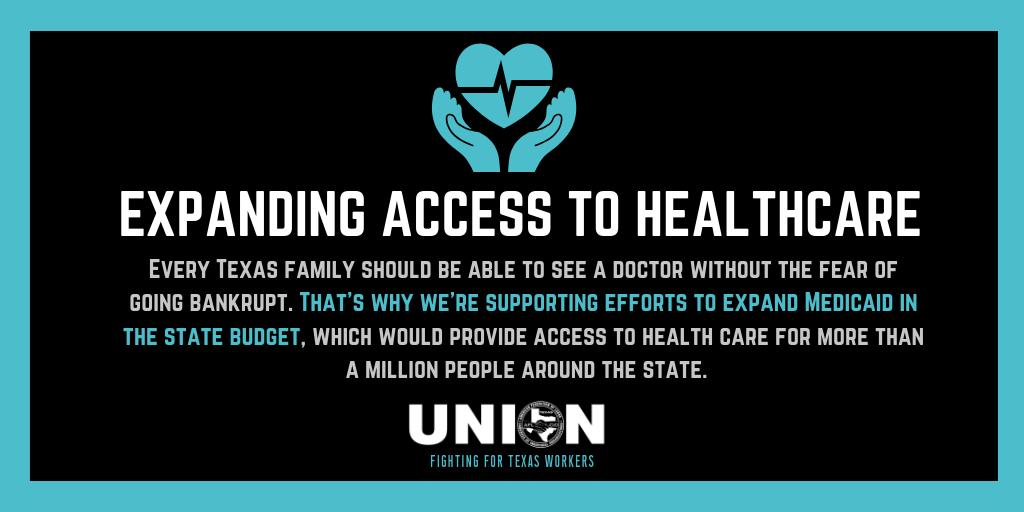 TexasAFLCIO's tweet photo. Today is budget! We demand the legislature votes for a budget that gives workers a fair shot -  making it easier for working people to live a good, dignified life here in Texas. Make expanding access to healthcare a priority today. https://t.co/TXQxF675FG