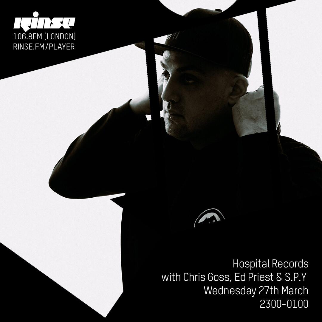 RinseFM's tweet photo. Up next from 11PM we have the @HospitalRecords show with #ChrisGoss #EdPriest and @SPYDNB
Lock in at https://t.co/Q0ed1ktSEG & 106.8FM
#RinseFM https://t.co/lb6aG8ApWw