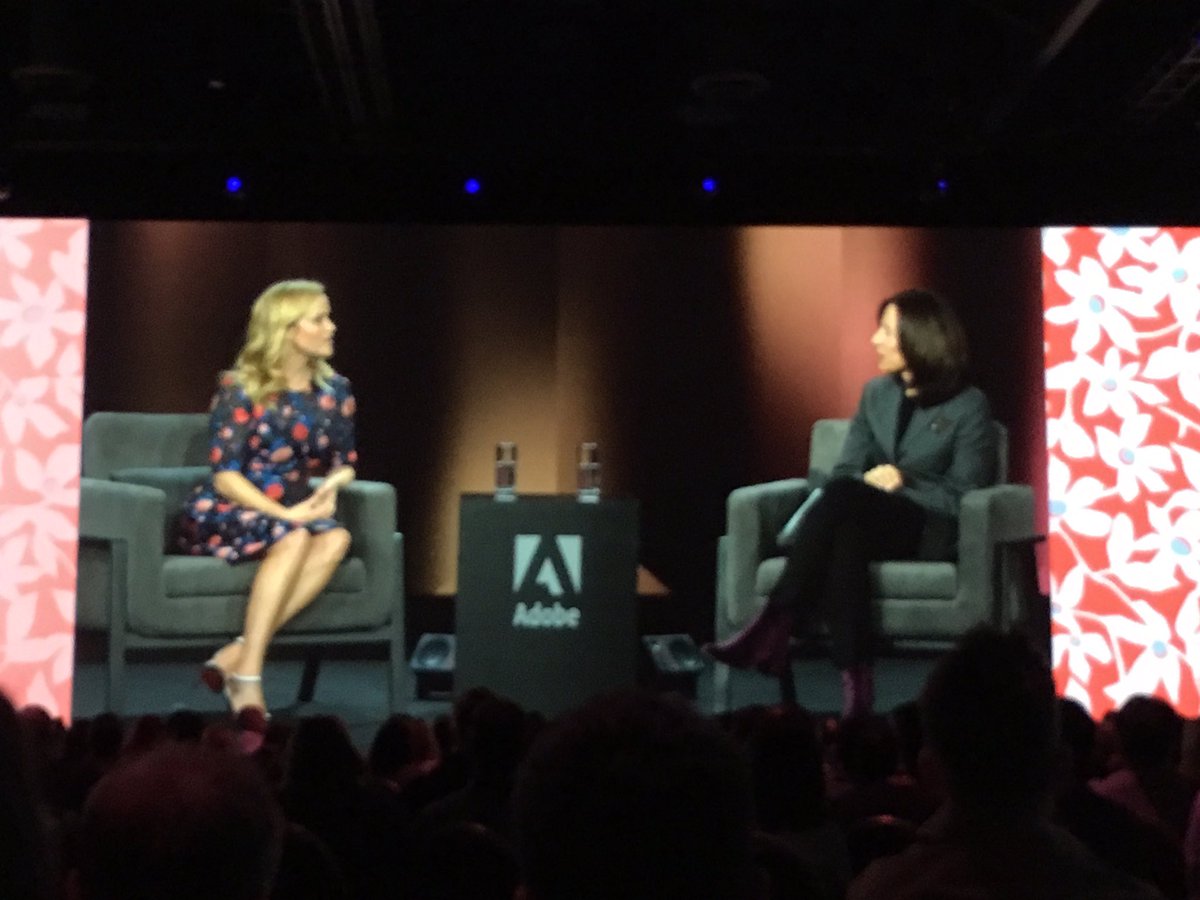 TheMindofJen's tweet photo. Excited to see Reese Witherspoon at the #AdobeSummit discussing all her endeavors (#DraperJames, #HelloSunshine, her roles, and her book club).  Most importantly being female and making positive changes for female empowerment.

#AdobeSummit2019
#TheWorldIsFemale
#ATTBizLife https://t.co/Ale6khTTyr