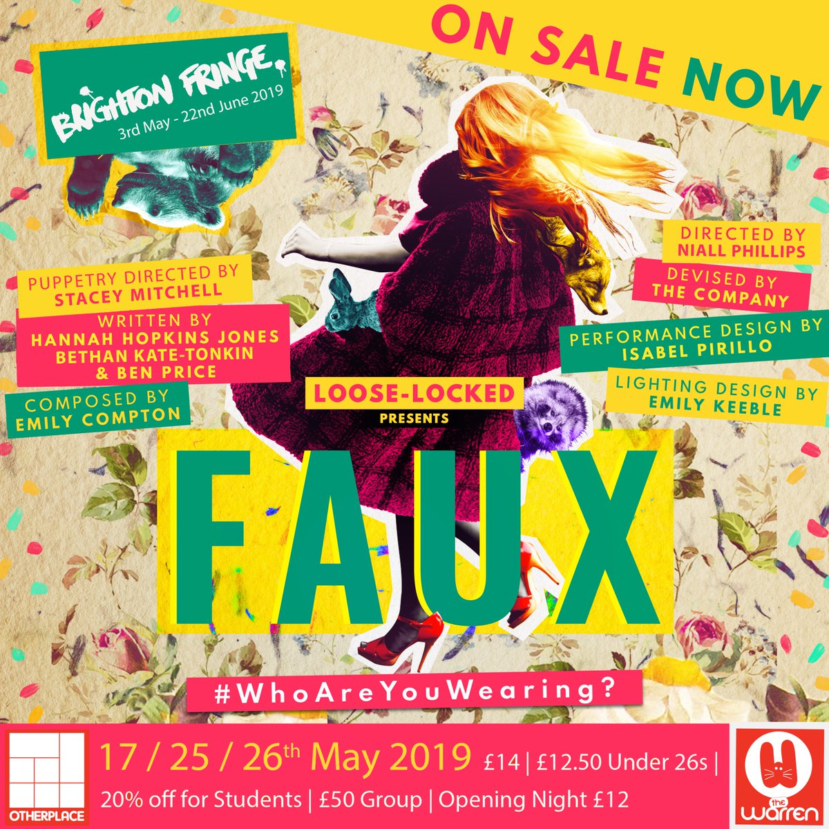 IsabelPirillo's tweet photo. To celebrate World Theatre Day, as designer and founder of socially minded theatre company Loose-Locked, I am happy to announce that we are performing #FAUX @BrightonFringe this May! #Puppetry #FurTrade #Vintage #OnSale #Theatre @OtherplaceBTN 
Info &amp; tix: https://t.co/KViK7DUBAE https://t.co/yHKq2FREzA